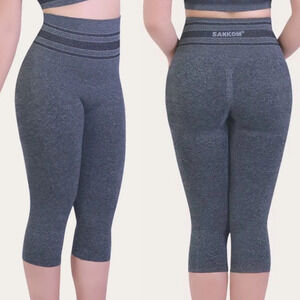 Sankom Switzerland Grey Melange Patent Yoga Capri Legging Pant Small Medium